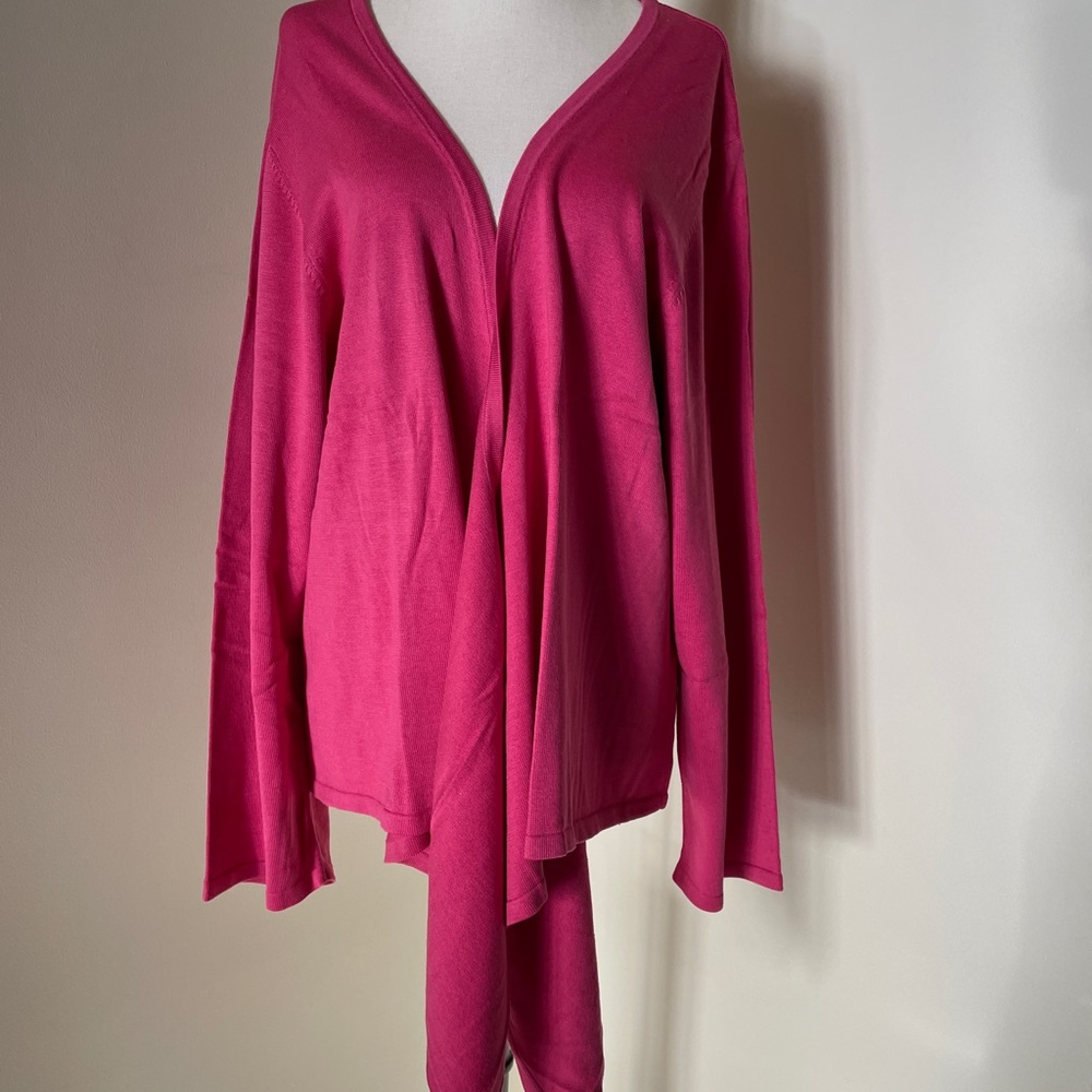 TERRY LEWIS New Cascading Open Cardigan 65% Silk 45% Cotton Fuchsia, Size 3X